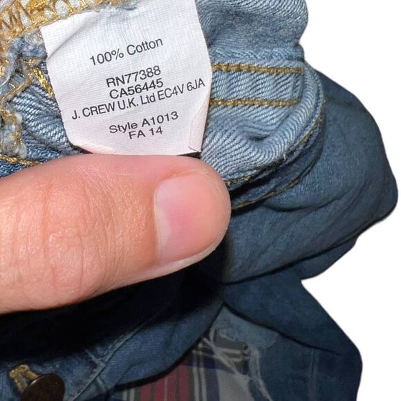 J.Crew Distressed Patchwork Boyfriend Jeans Plaid Detail Size 30 Crop Ankle - Picture 8 of 16